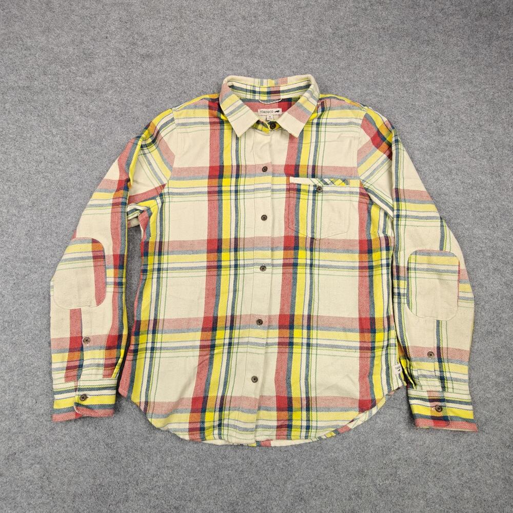Toad&Co Shirt Mens Medium White Plaid Flannel Button-Up Pocket Casual Relaxed